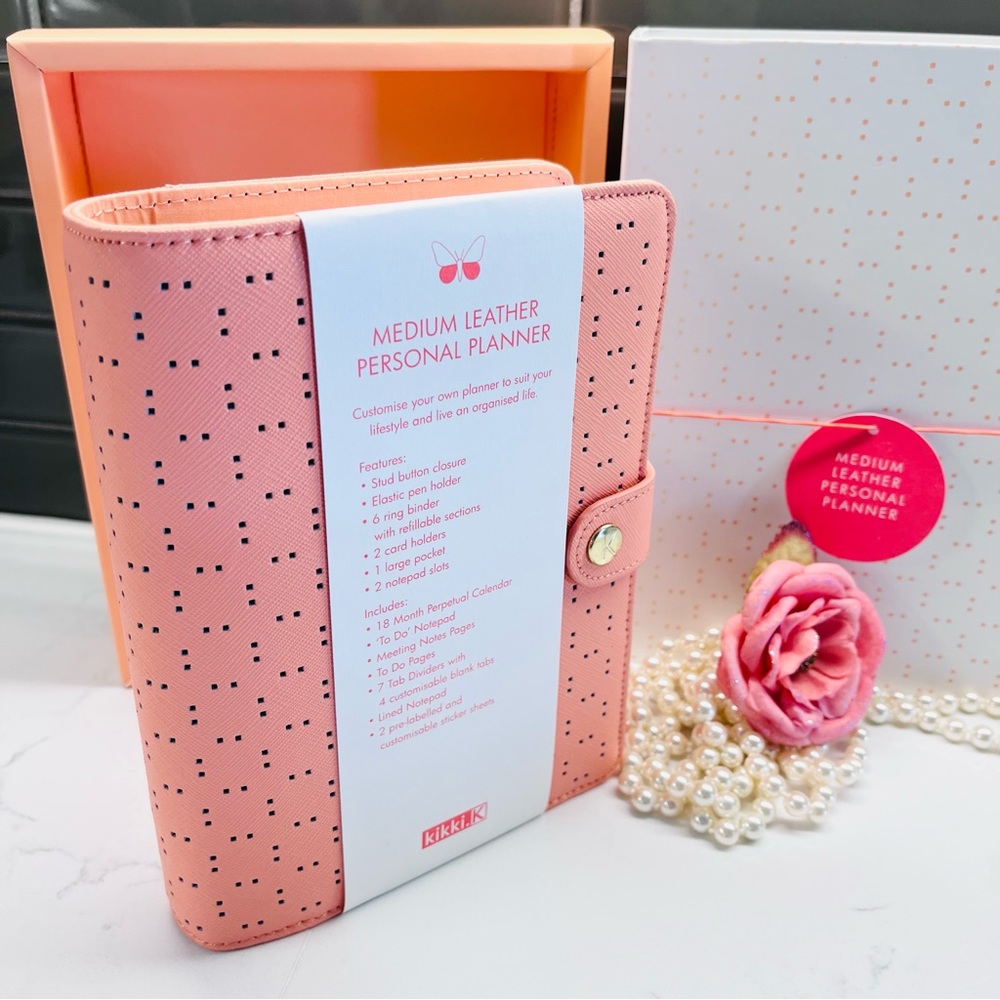 KIKKI K PEACH MEDIUM PERFORATED LEATHER PLANNER AGENDA